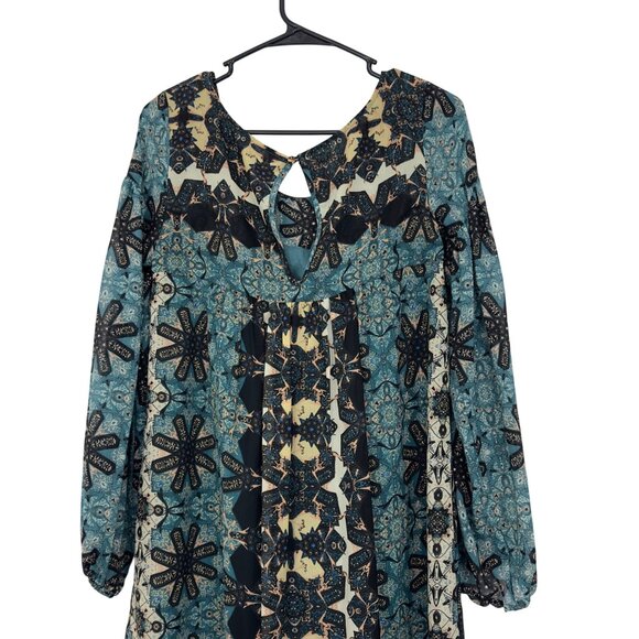 Free People Women SZ XS Boho Long Sleeve Printed Tunic Dress In Blue & Cream - Picture 8 of 14